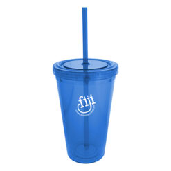 Blue Translucent drinking cup with straw